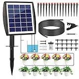 Sistema de Riego Jardín Energía Solar, Kit de Riego por Goteo Automático con 15M Manguera y...